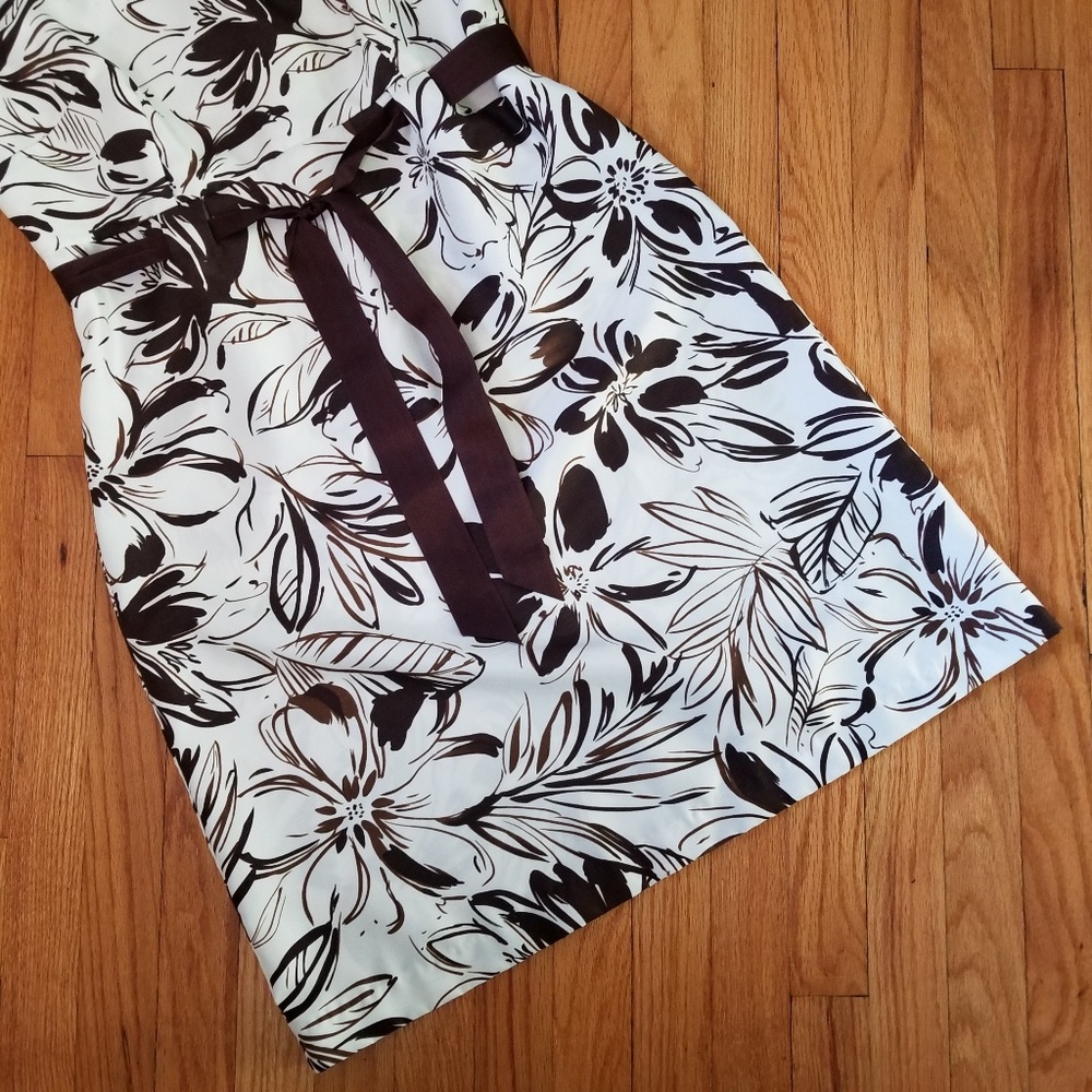Dressbarn Floral Cocktail Dress White Brown 12 - Picture 3 of 8